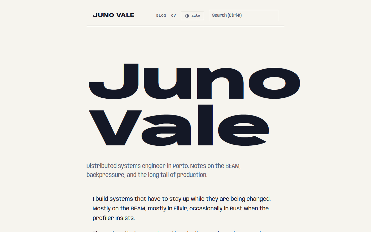 The bellows theme home page: the site name set extremely wide in a heavy sans