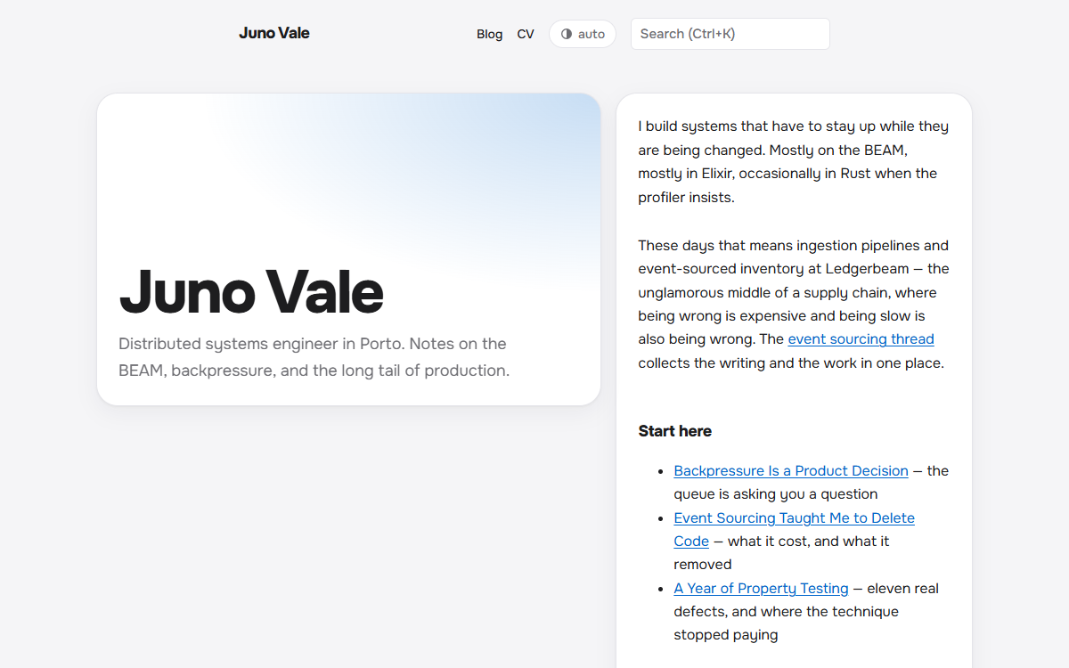 The bento theme home page: rounded white tiles on a grey ground with a large title
