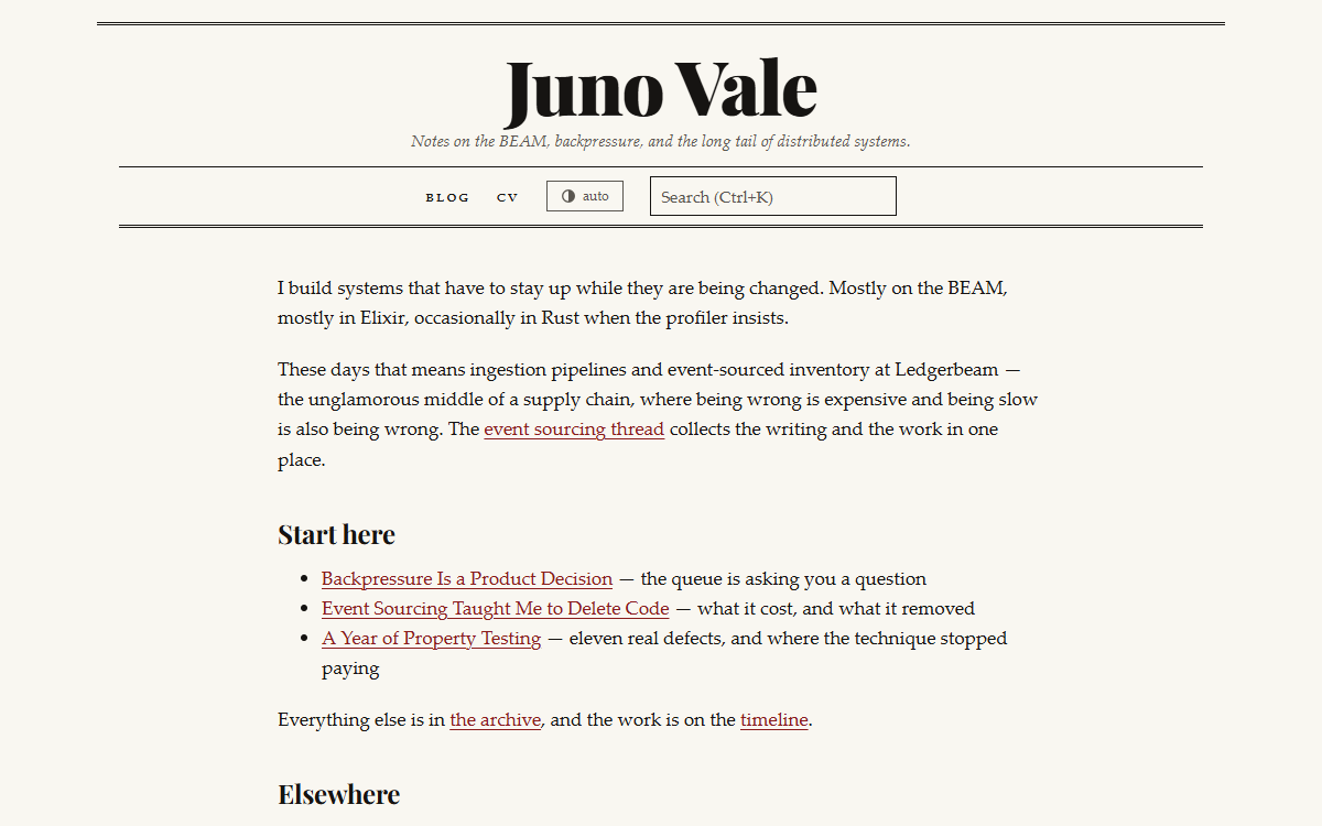 The broadsheet theme blog index: a newspaper front page with a centred masthead and three columns