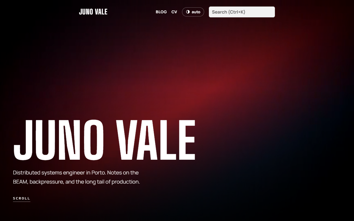 The cinema theme home page: a condensed white title over a dark red film still