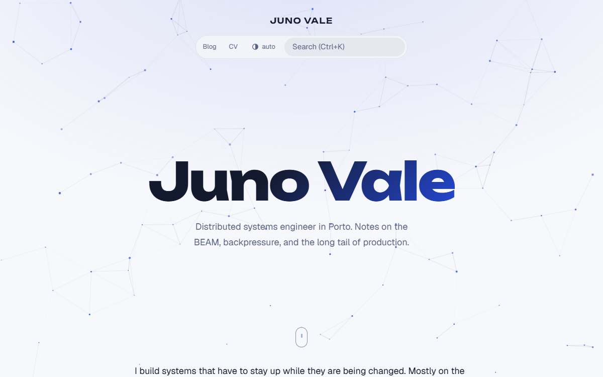 The constellation theme home page: a star field behind a large gradient title