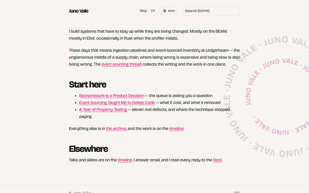 The vortex theme home page