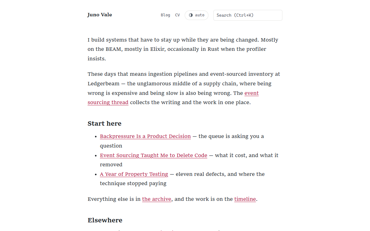 The default theme: quiet typography-first blog pages